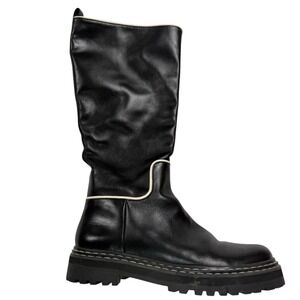 Women's Black Leather Courtney Grow x Antonio Melani Leather Lug Boots size 12